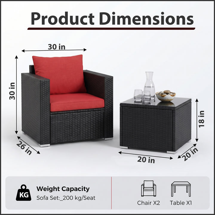 Monaldo Outdoor Sofa Set 2 Single seater and 1 Center Table (Black + Red)