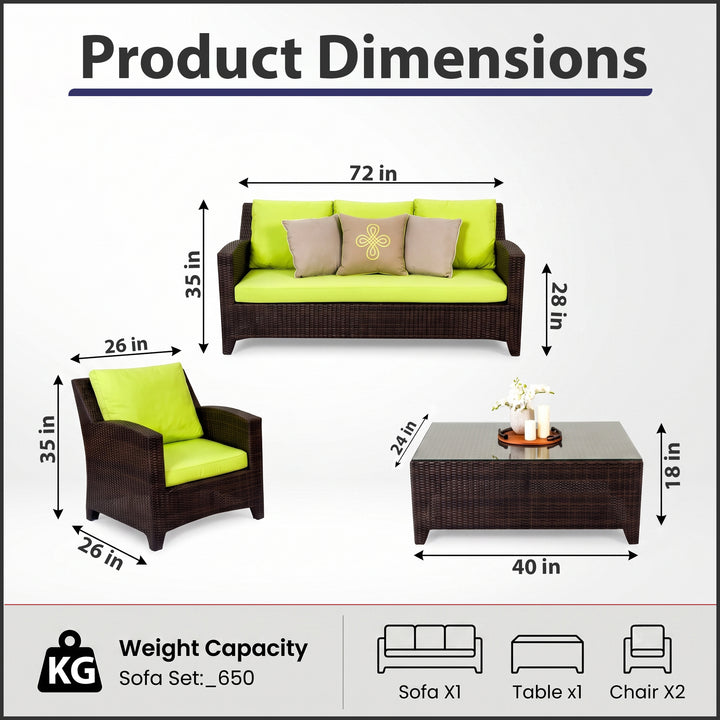Alfonsoo Outdoor Patio Sofa Set 5 Seater and 1 Center Table (Dark brown)