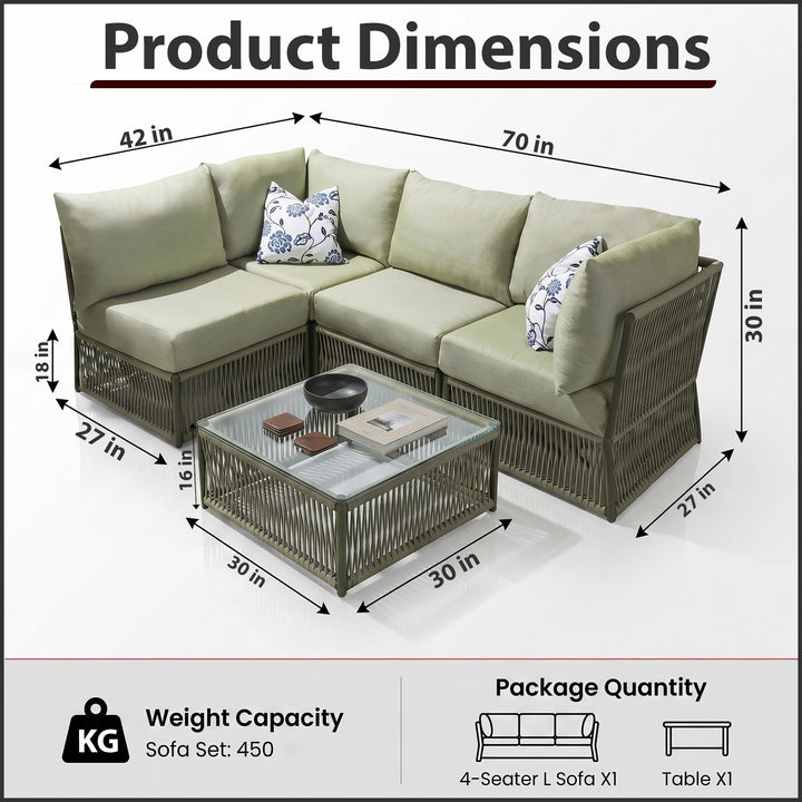 Castillo Outdoor Sofa Set 4 Seater and 1 Center Table Set Braided & Rope