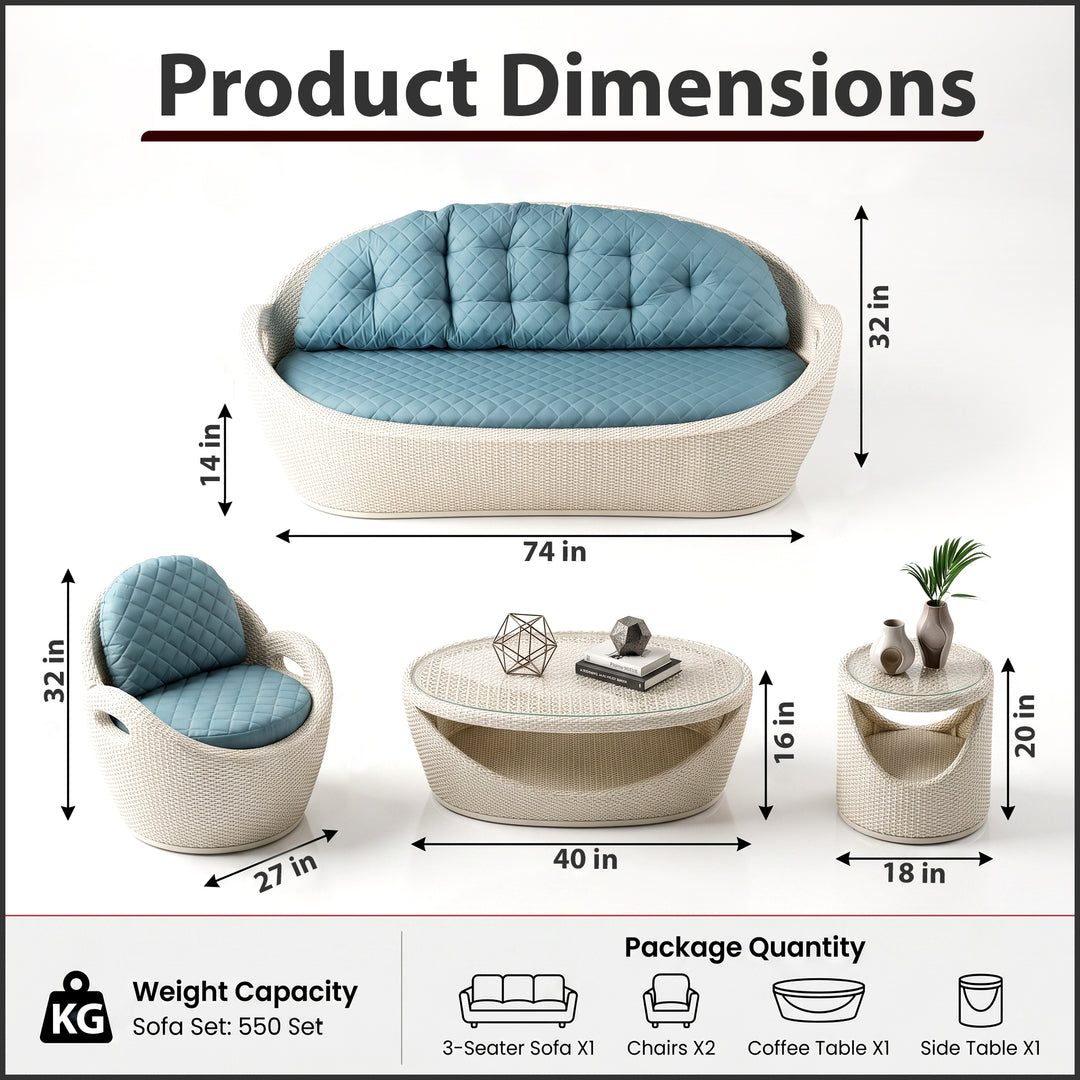 Crocetta Outdoor Sofa Set 3 Seater , 2 Single seater and 1 Center Table (White)