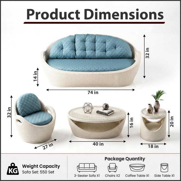 Crocetta Outdoor Sofa Set 3 Seater , 2 Single seater and 1 Center Table (White)