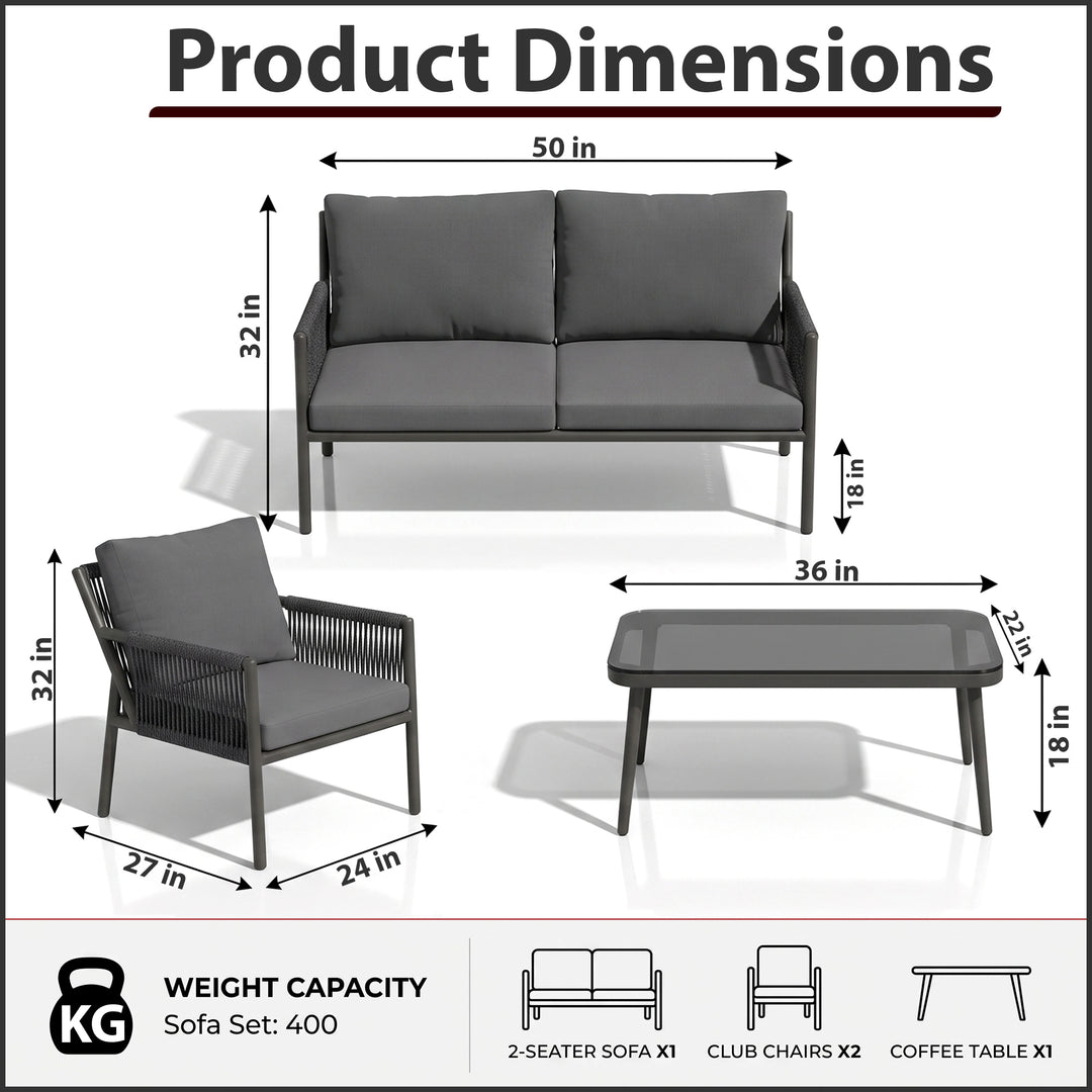 Deny Outdoor Sofa Set 2 Seater , 2 Single seater and 1 Center Table Set (Grey) Braided & Rope