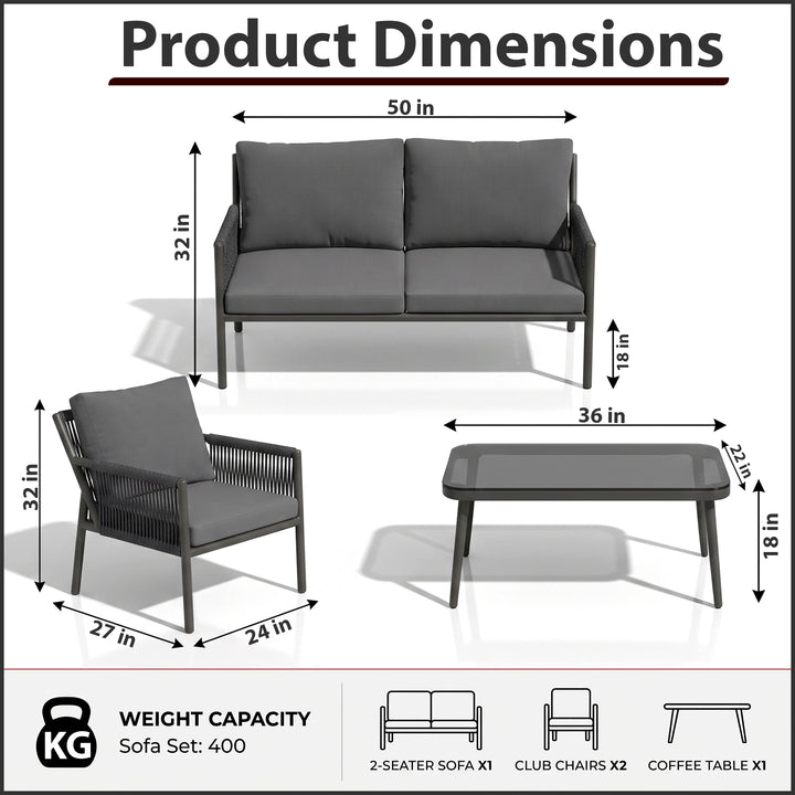 Deny Outdoor Sofa Set 2 Seater , 2 Single seater and 1 Center Table Set (Grey) Braided & Rope