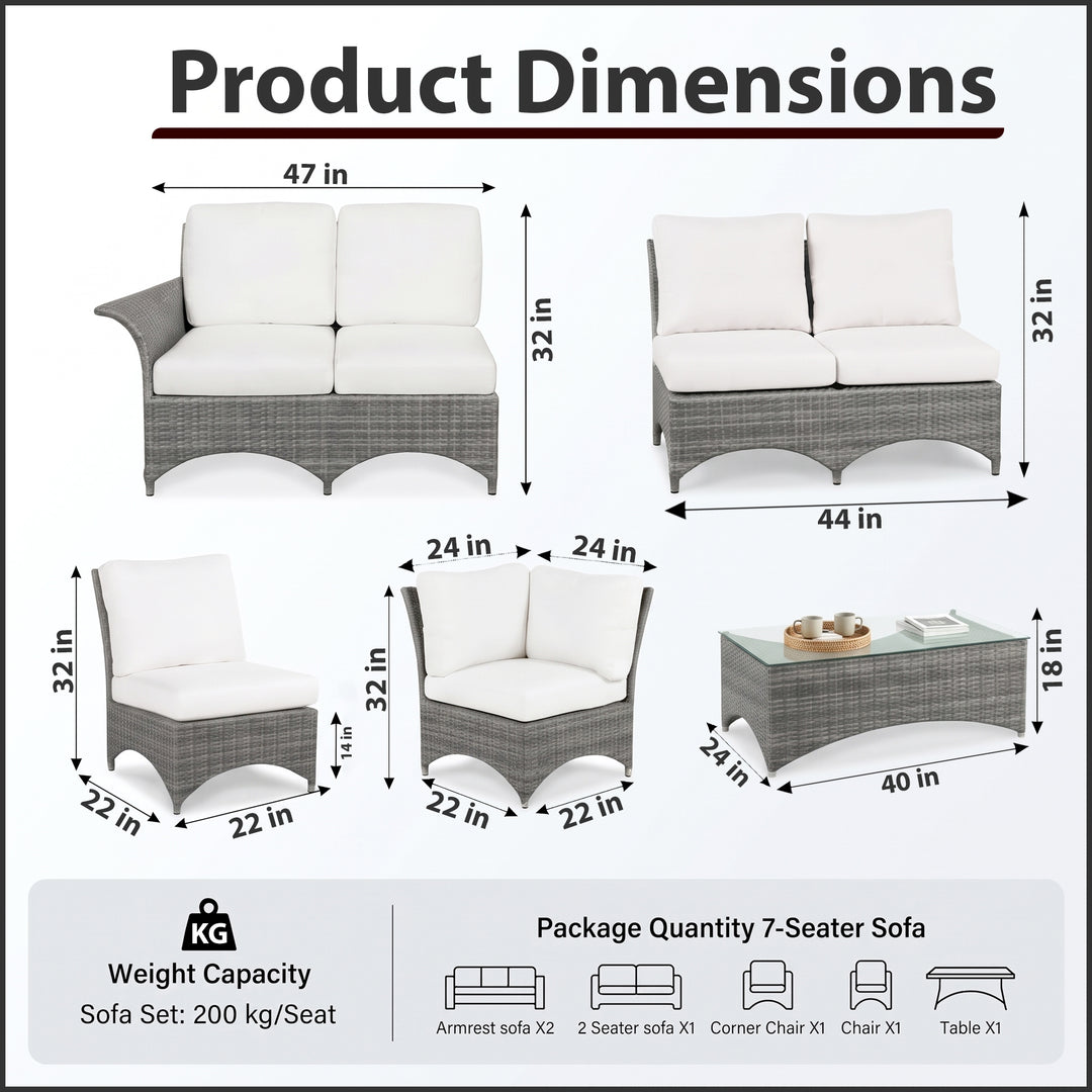 Vito Outdoor Patio Sofa Set 7 seater and 1 Center Table (cream)