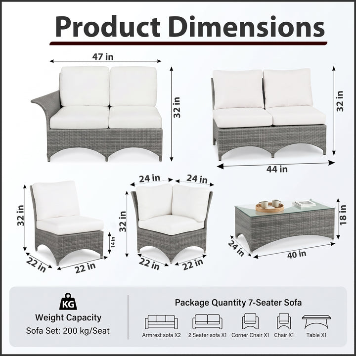 Vito Outdoor Patio Sofa Set 7 seater and 1 Center Table (cream)