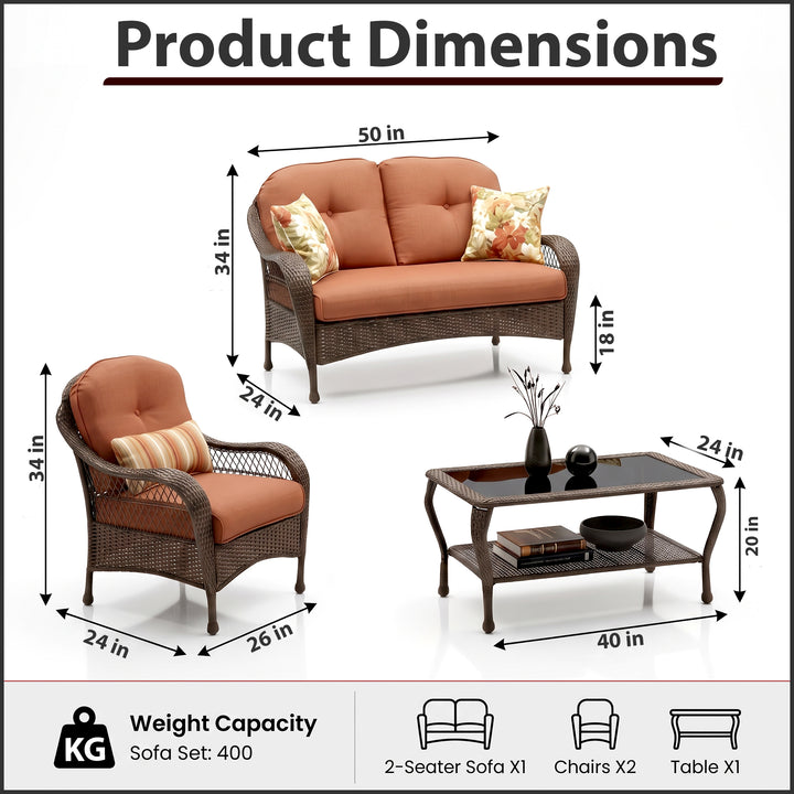 Dona Outdoor Sofa Set 2 Seater, 2 Single seater and 1 Center Table (Dark Brown)