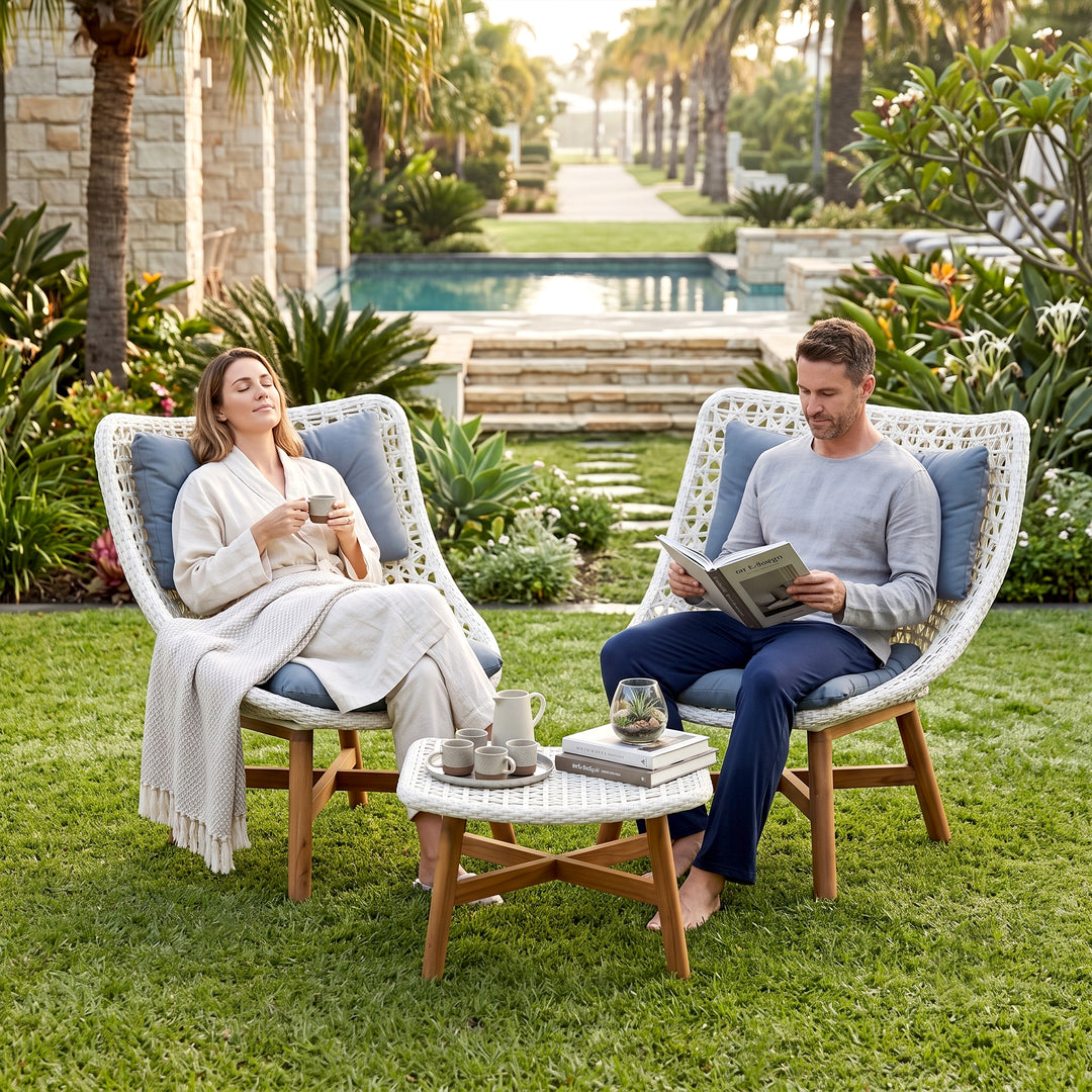 Areo Outdoor Patio Seating Set 2 Chairs and 1 table Set (White)