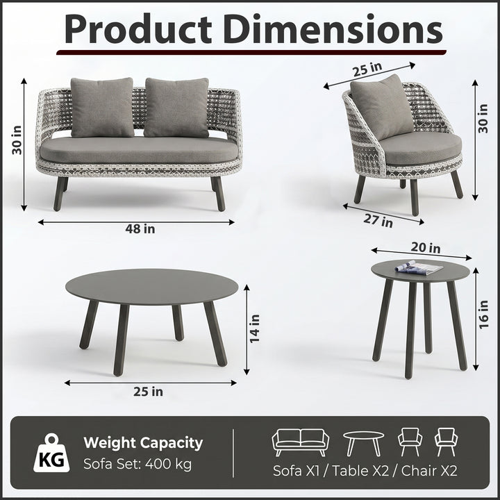 Bufil Outdoor Garden Balcony Sofa Set 2 Seater,2 Single seater and 2 Center Table Set (Grey)