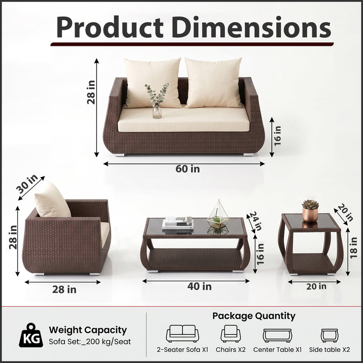Gabriella Outdoor Sofa Set 2 Seater , 2 Single seater , 2 Side table and 1 Center Table (Brown)