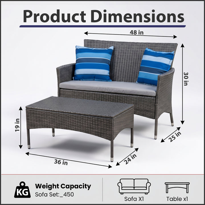 Allesi Outdoor 2 seater Sofa and 1 Center Table (Dark Grey + White)
