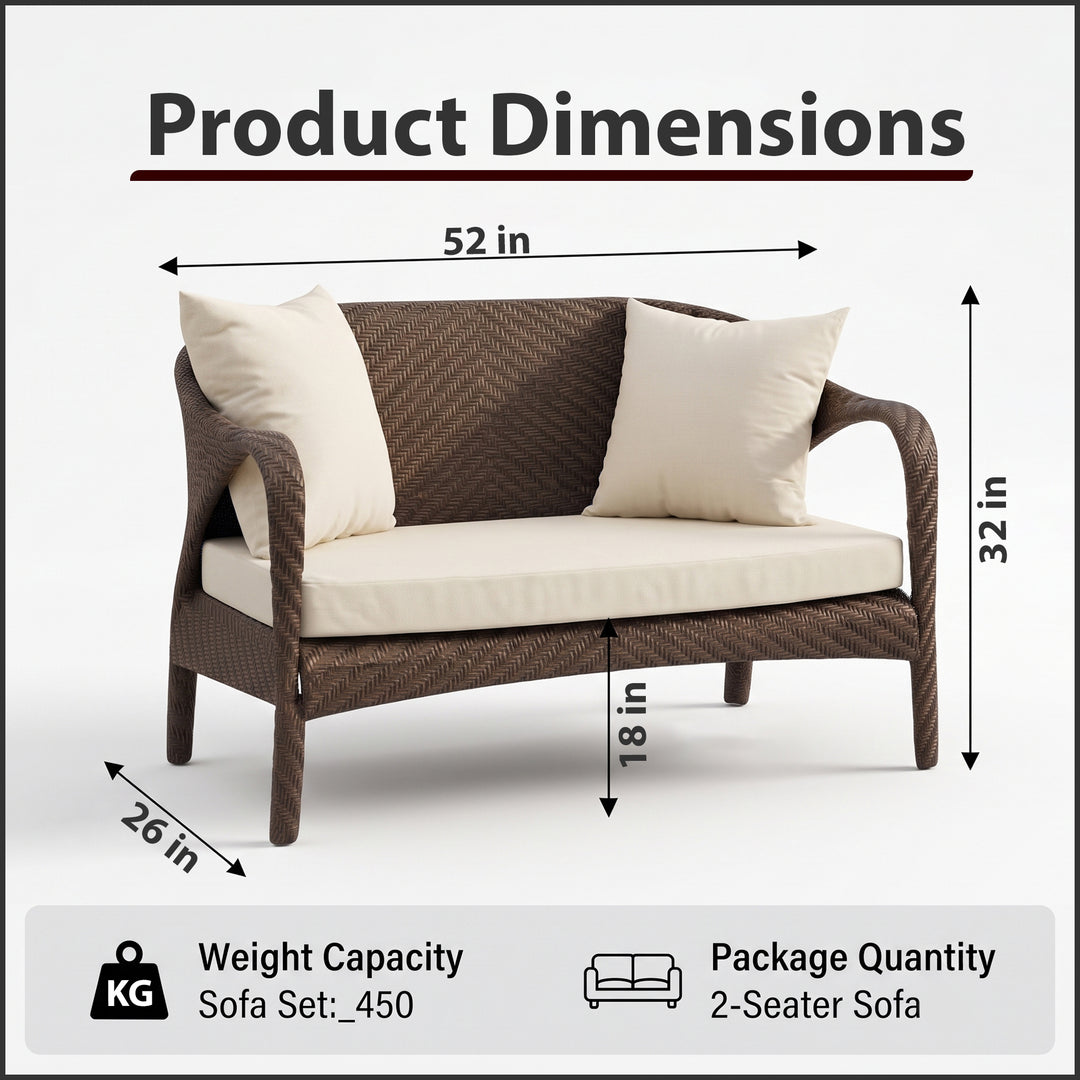 Kanva Outdoor 2 Seater Sofa (Dark Brown +Beige)