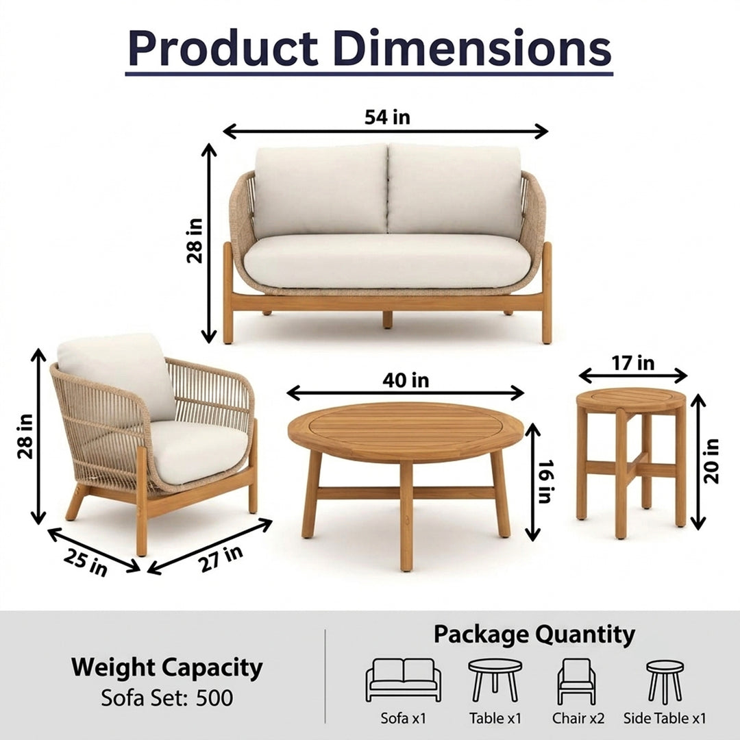 Apolo Outdoor Sofa Set 2 Seater , 2 Single seater , 1 Side table and 1 Center Table (Beige)