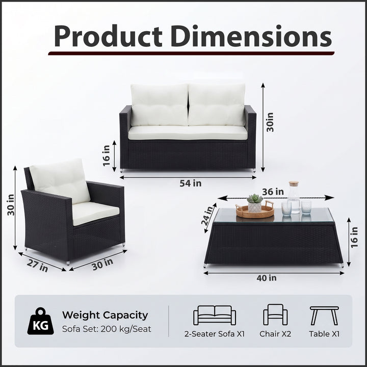 Moreau Outdoor Sofa Set 2 Seater, 2 Single seater and 1 Center Table (Black + White)