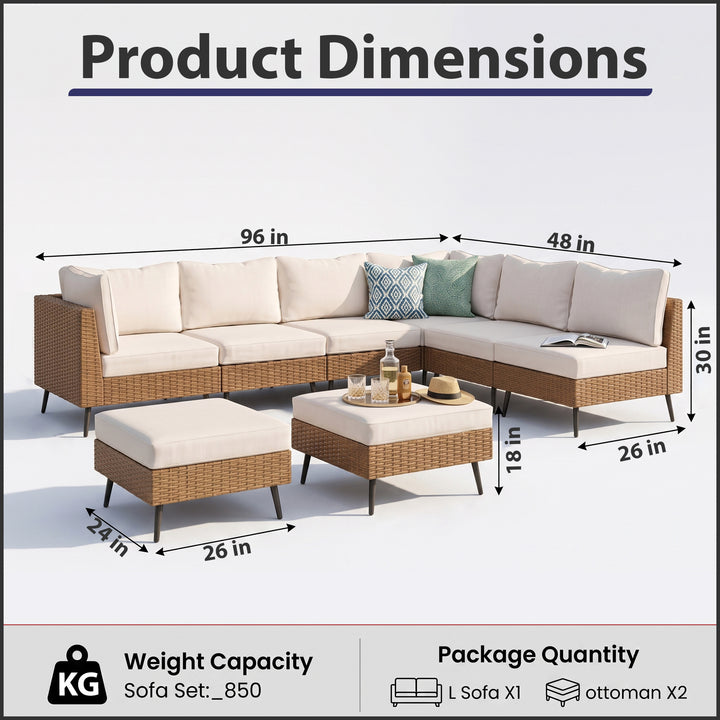 Ammar Outdoor Sofa Set 6 Seater and Single Seater with 2 Ottoman Set (Beige)
