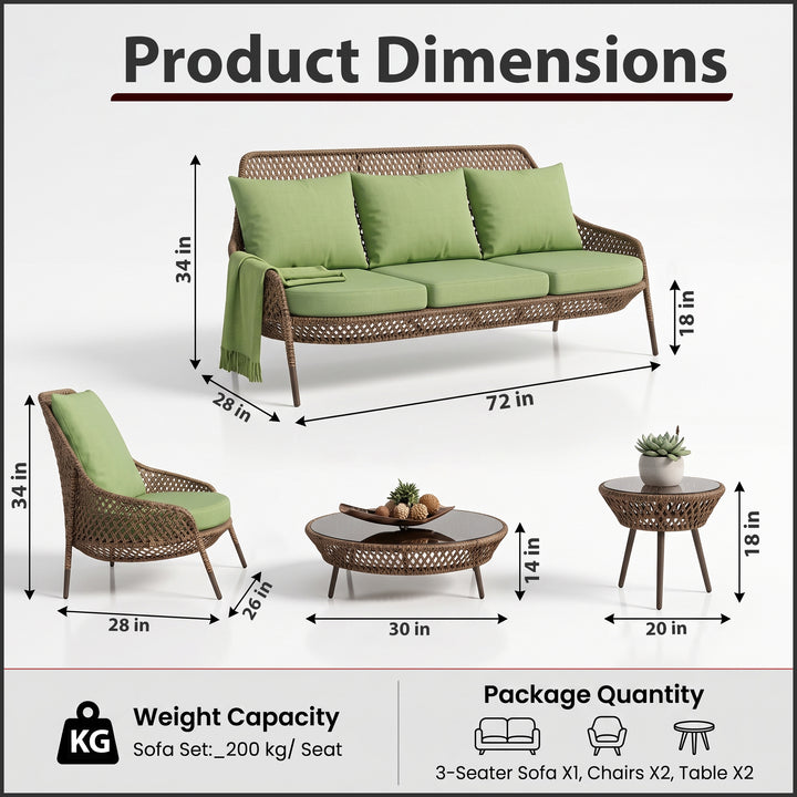 Gustavo Outdoor Sofa Set 2 Seater , 2 Single seater , 1 Side table and 1 Center Table (Brown)
