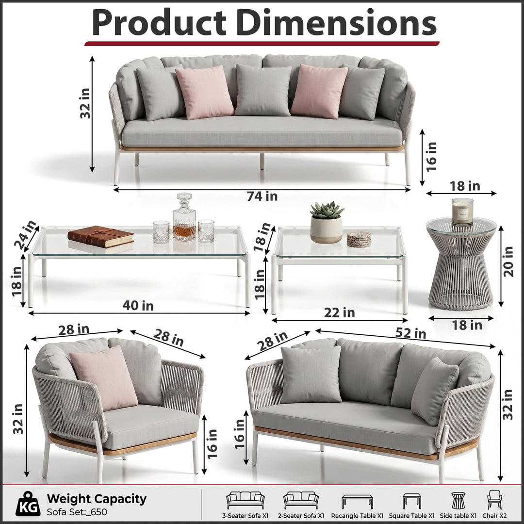 Arthur Outdoor Sofa Set 2 3 Seater sofa, 2 Single seater, 1 Small Table and 1 Center Table With 1 Side Table Set
