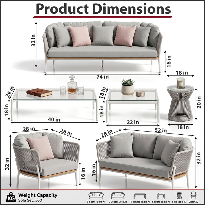 Arthur Outdoor Sofa Set 2 3 Seater sofa, 2 Single seater, 1 Small Table and 1 Center Table With 1 Side Table Set