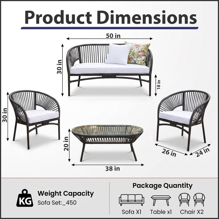 Amedea Outdoor Sofa Set 2 Seater , 2 Single seater and 1 Center Table (Black + White)