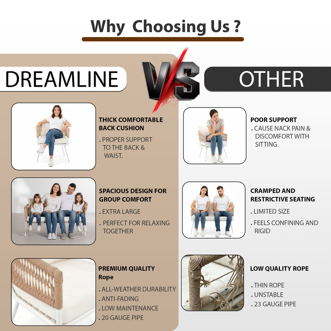 Frias Outdoor Sofa Set 2 Seater, 2 Single seater and 1 Center Table Braided & Rope