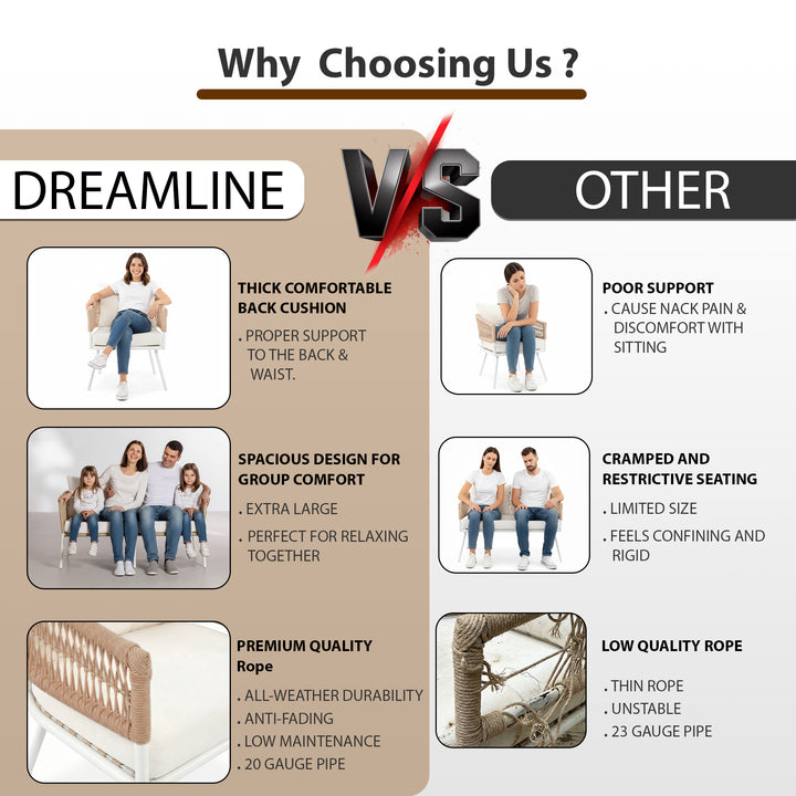 Frias Outdoor Sofa Set 2 Seater, 2 Single seater and 1 Center Table Braided & Rope