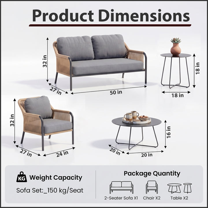 Morvos Outdoor Garden Balcony Sofa Set 2 Seater,2 Single seater and 2 Center Table Set (Beige)