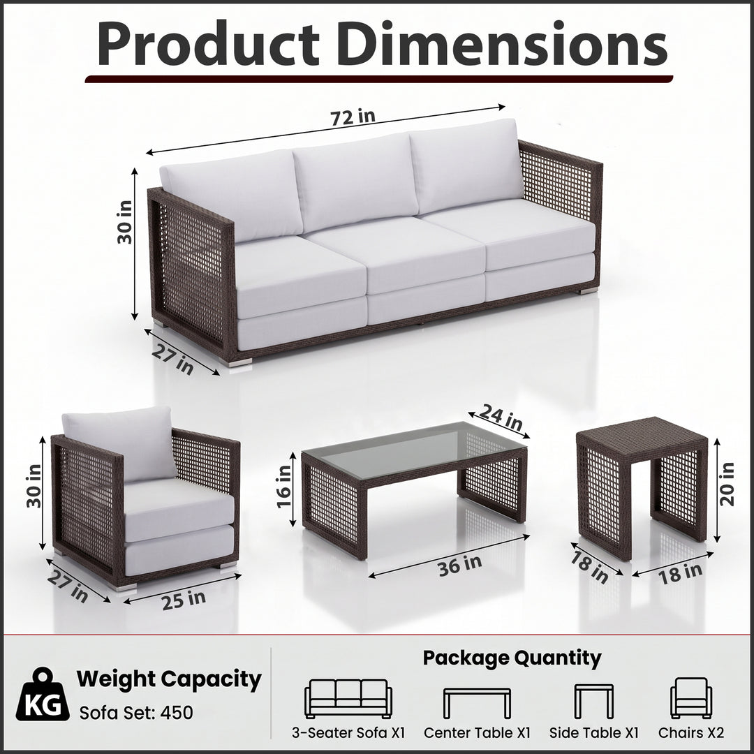 Coco Outdoor Sofa Set 3 Seater , 2 Single seater and 1 Center Table (Brown)