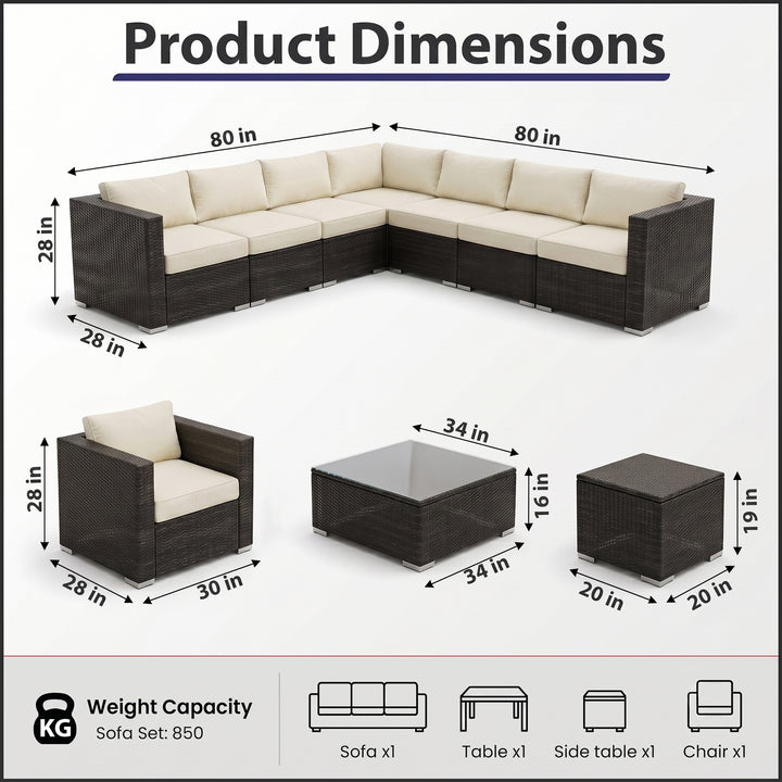 Arena Outdoor Sofa Set 7 Seater, Single seater and 1 Center Table With 1 Side Table Set (Black)