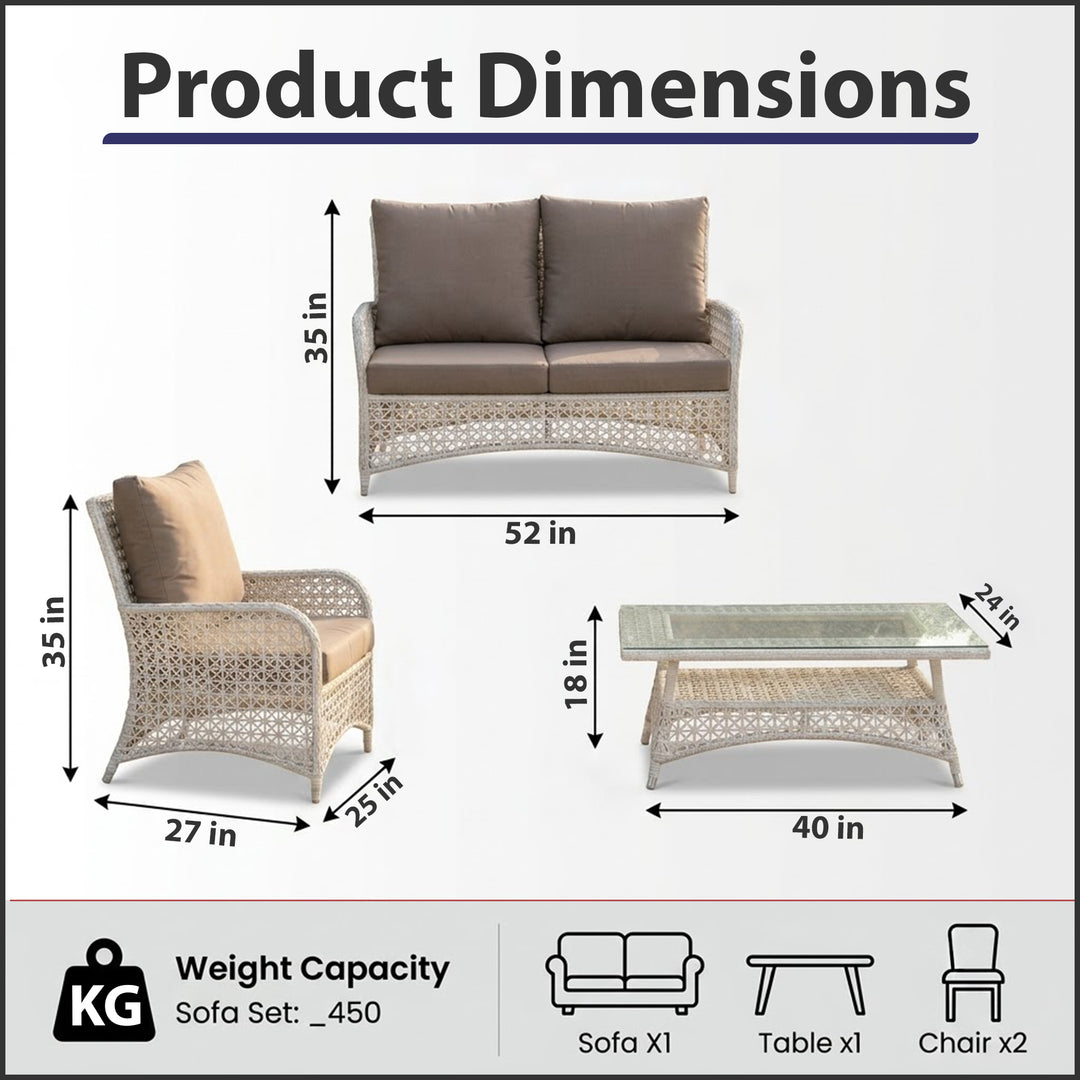 Alfonsi Outdoor Sofa Set 2 Seater, 2 Single seater and 1 Center Table (Beige + Brown)