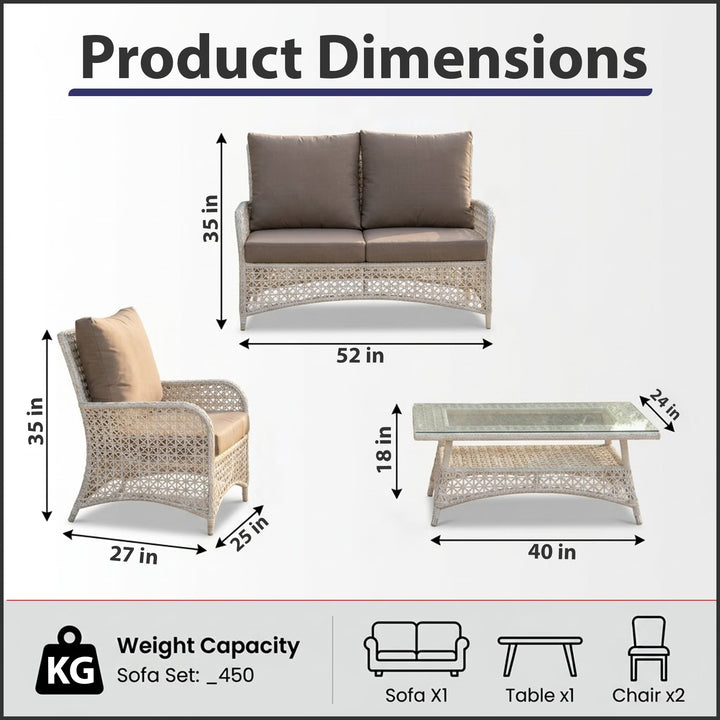 Alfonsi Outdoor Sofa Set 2 Seater, 2 Single seater and 1 Center Table (Beige + Brown)