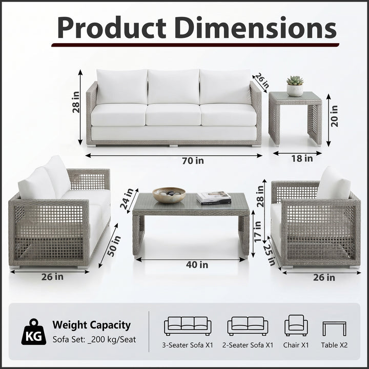 Malvolio Outdoor Set  1 Triple Seater, 1 Double Seater, 1 Single Seater, 2 Side table and 1 Center Table (Grey)