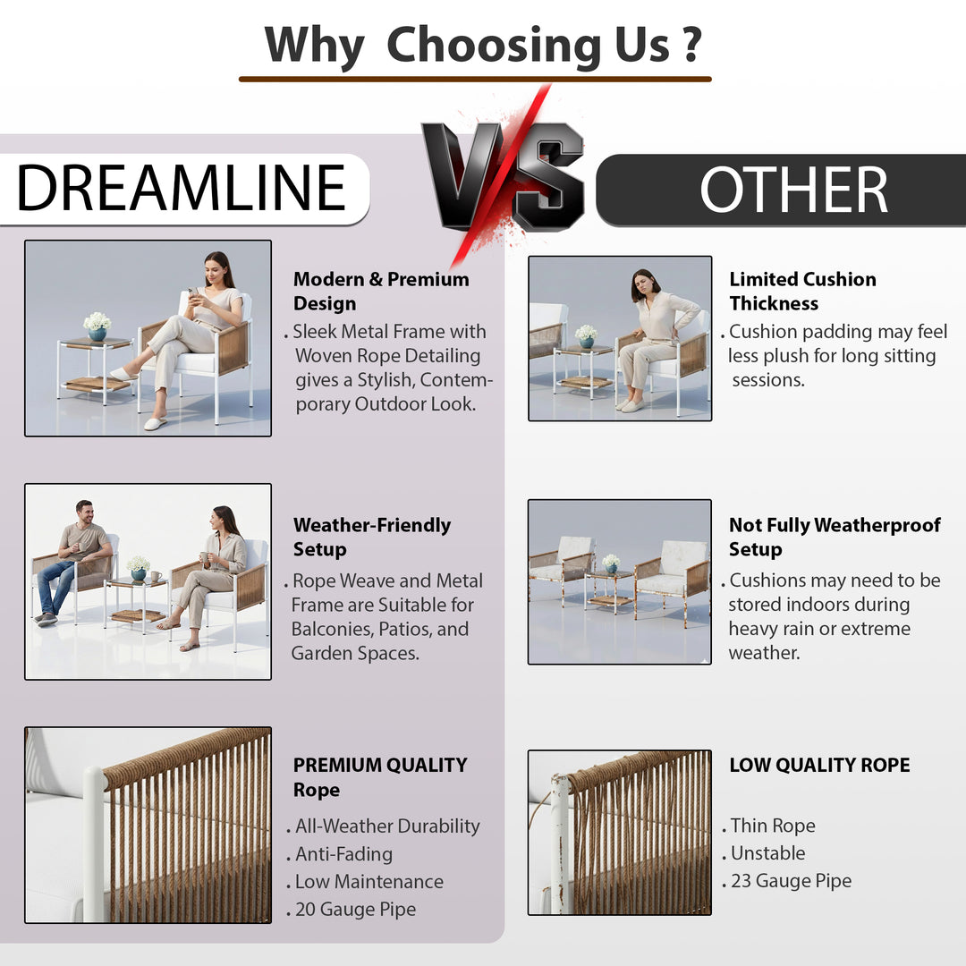 Oreva Outdoor Patio Seating Set 2 Chairs and 1 Table Set (Beige) Braided & Rope