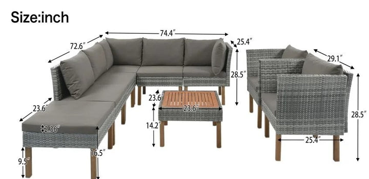 Petya Outdoor Garden Balcony Sofa Set 5 Seater , 2 Single Seater, 1 Ottoman and 1 Center Table Set (Grey)