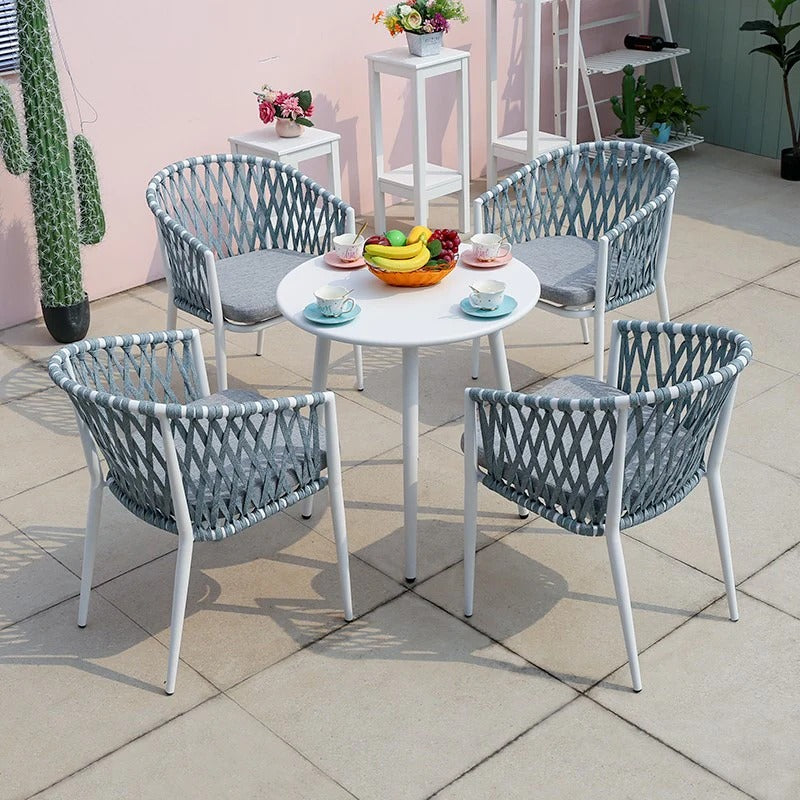 Zagora Outdoor Patio Seating Set 4 Chairs and 1 Table Set (Grey+ White) Braided & Rope