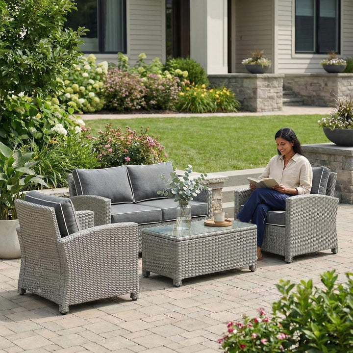 Porch Outdoor Sofa Set 2 Seater, 2 Single seater and 1 Center Table (Grey)