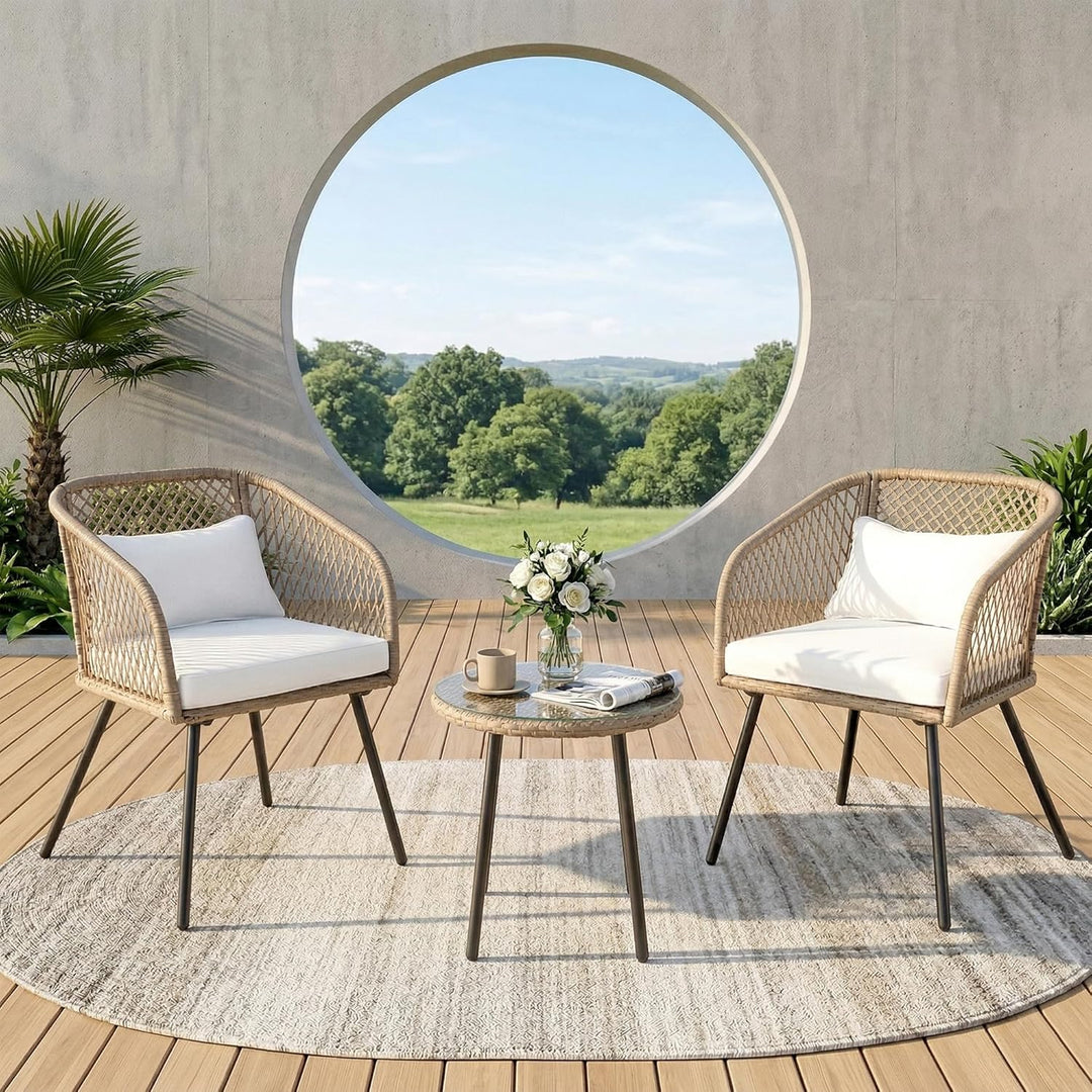 Seidel Outdoor Patio Seating Set 2 Chairs and 1 table Set (Tan)
