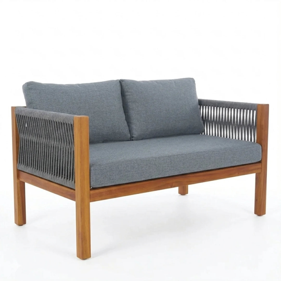 Loom Outdoor Garden Balcony Sofa Set 2 Seater , 2 Single Seater 1 Center Table Set (Grey) Braided and Rope