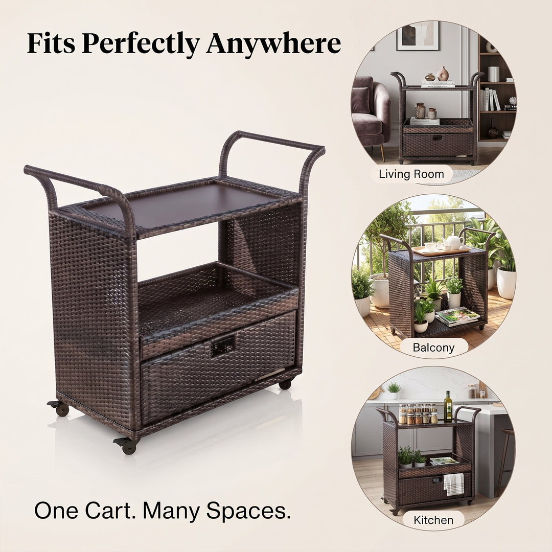 KNOX Outdoor Patio Bar Serving Cart (Dark Brown)