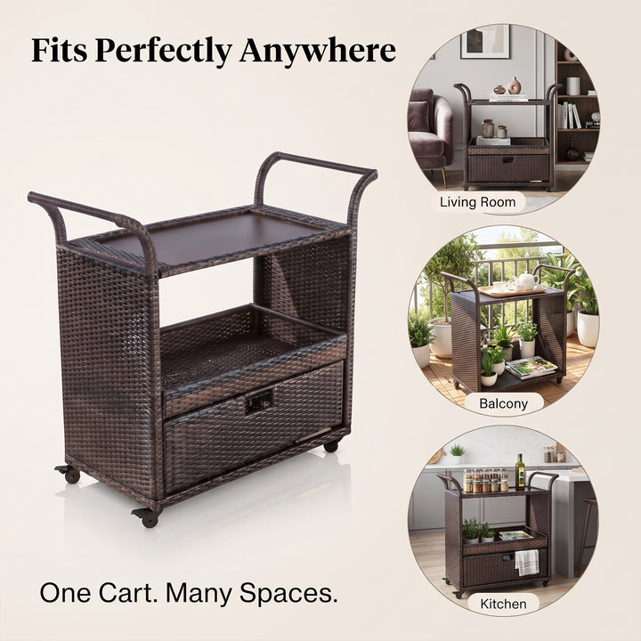 KNOX Outdoor Patio Bar Serving Cart (Dark Brown)