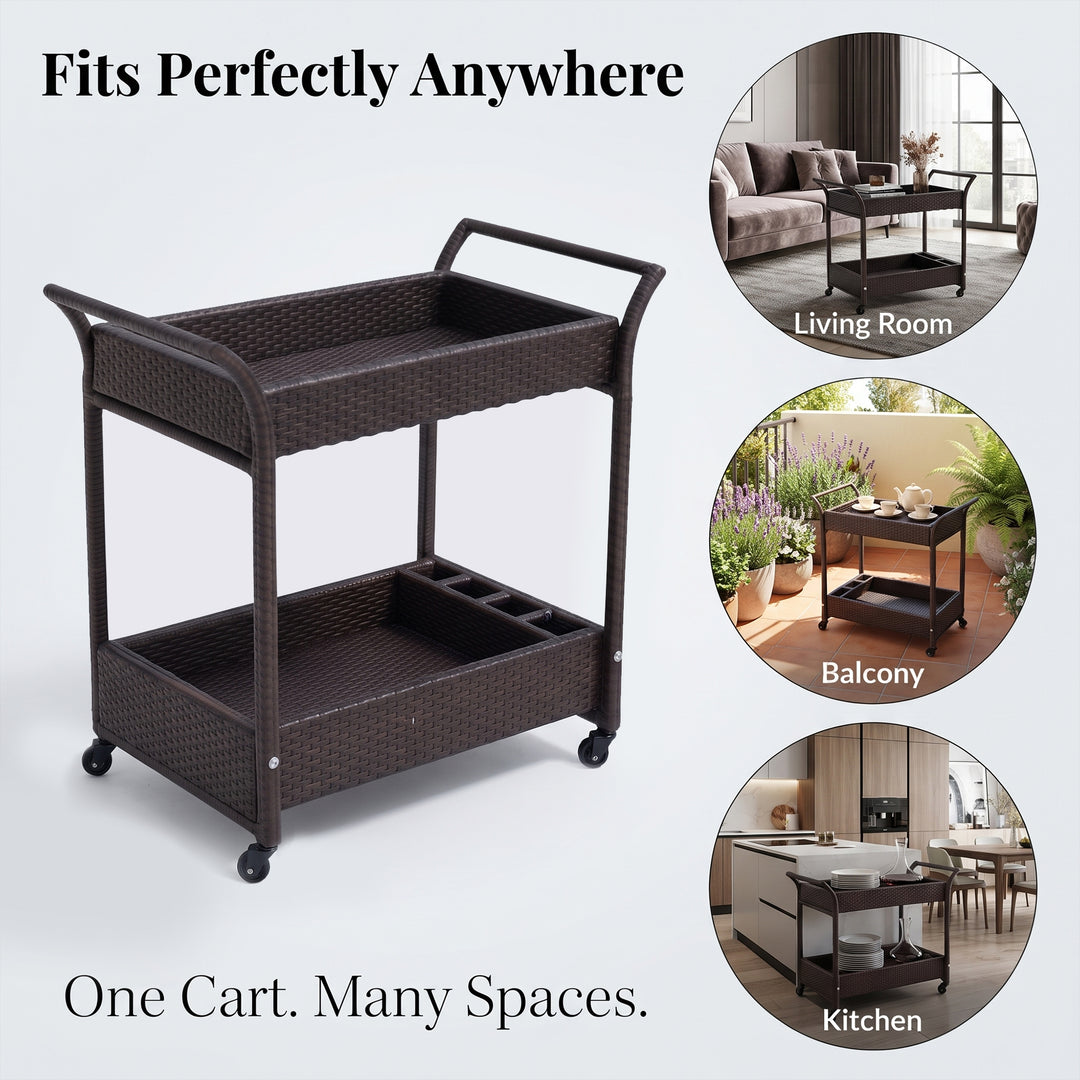 Avis Outdoor Patio Bar Serving Cart (Dark Brown)