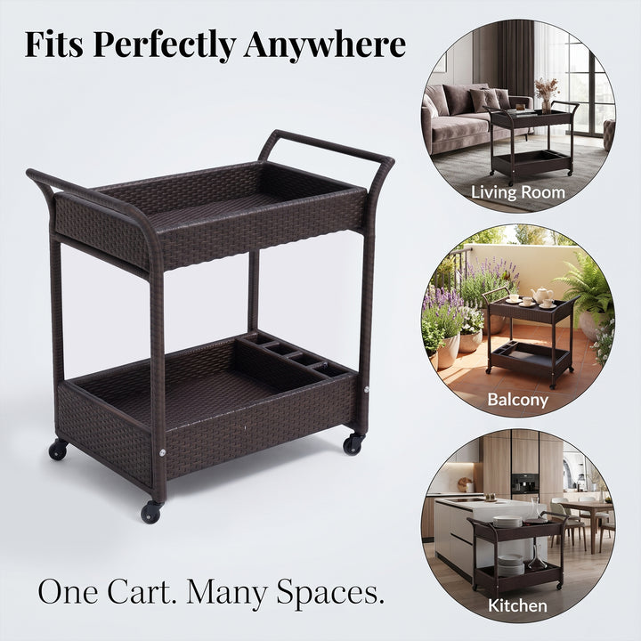 Avis Outdoor Patio Bar Serving Cart (Dark Brown)