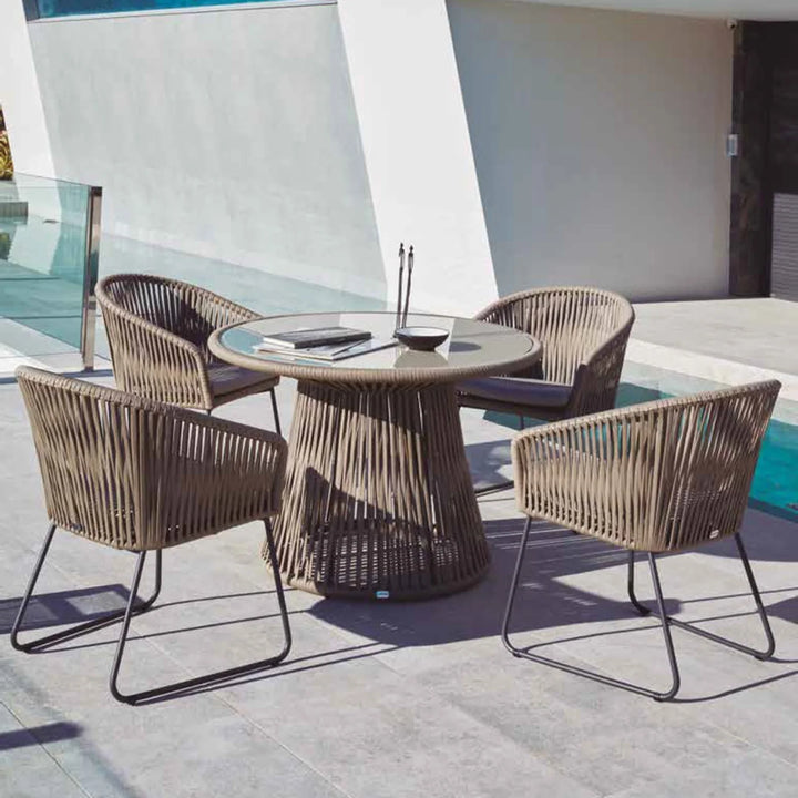 Vita Outdoor Garden Patio Dining Set 4 Chairs and 1 Table Set (Grey) Braided & Rope