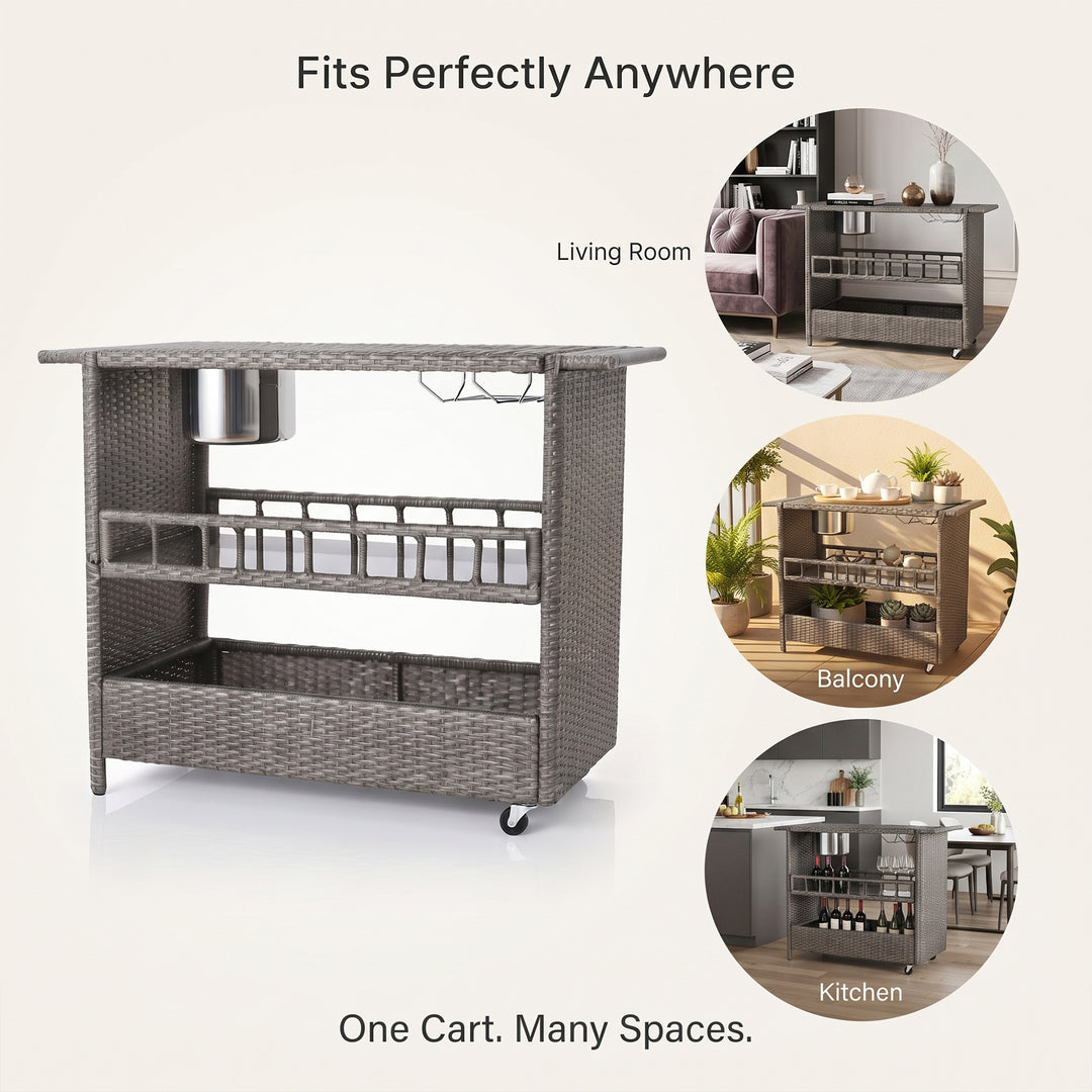 Sasc Outdoor Patio Bar Serving Cart (Grey)