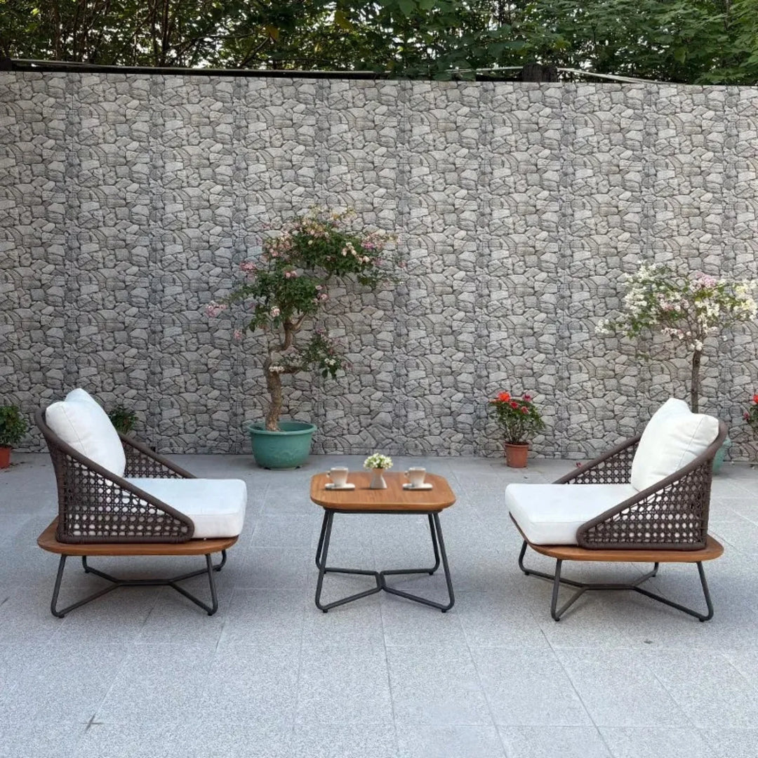 Ceana Outdoor Patio Seating Set 2 Chairs and 1 Table Set (Brown) Braided And Rope