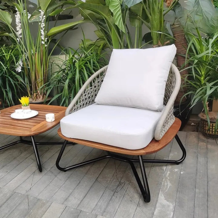 Noa Outdoor Patio Seating Set 2 Chairs and 1 Table Set (White) Braided And Rope
