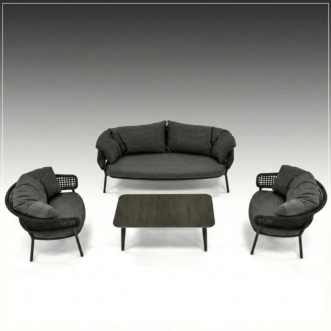 Puff Outdoor Sofa Set 2 Seater , 2 Single seater and 1 Center Table Set (Black) Braided & Rope