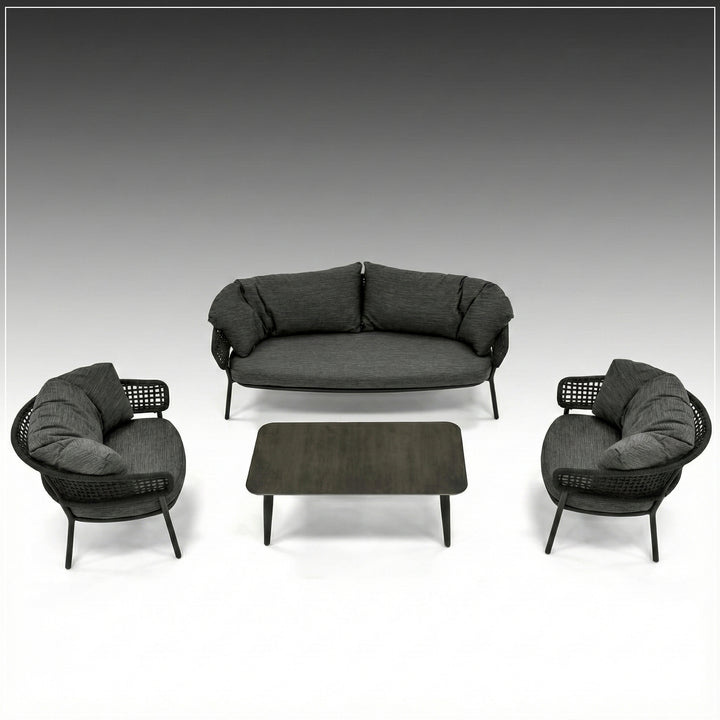 Puff Outdoor Sofa Set 2 Seater , 2 Single seater and 1 Center Table Set (Black) Braided & Rope