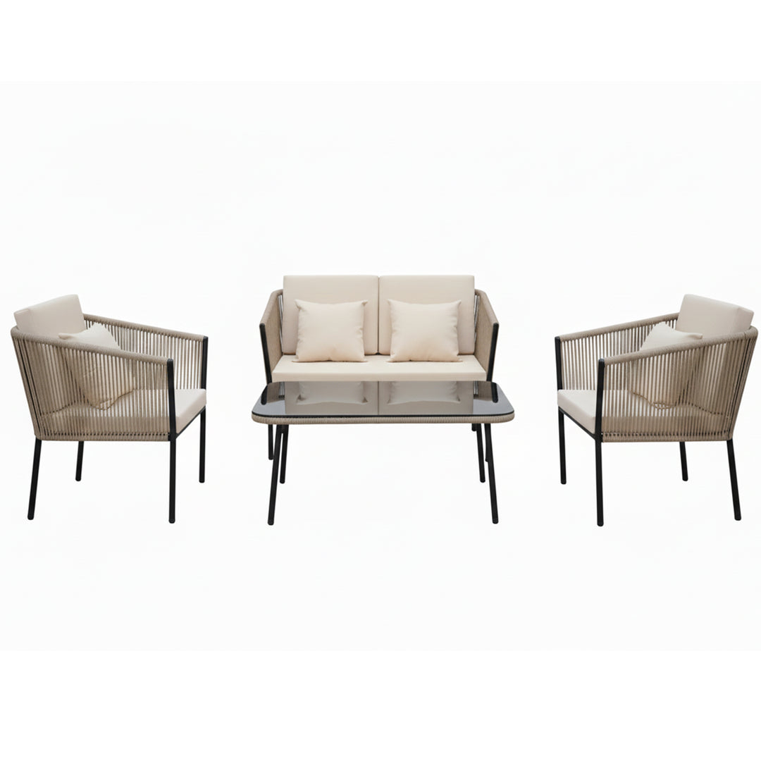 Parna Outdoor Garden Balcony Sofa Set 2 Seater , 2 Single Seater 1 Center Table Set Braided and Rope