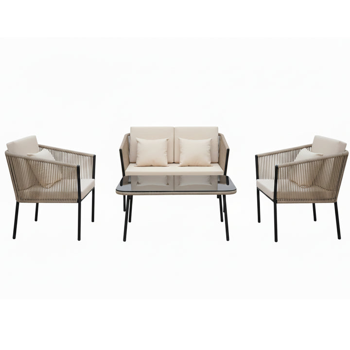 Parna Outdoor Garden Balcony Sofa Set 2 Seater , 2 Single Seater 1 Center Table Set Braided and Rope