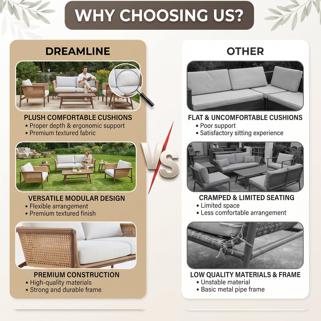 Zamioma Outdoor Garden Balcony Sofa Set 2 Seater, 2 Single seater, 1 Ottoman, 1 Coffee Table and 1 Side Table Conversation Set (Honey)