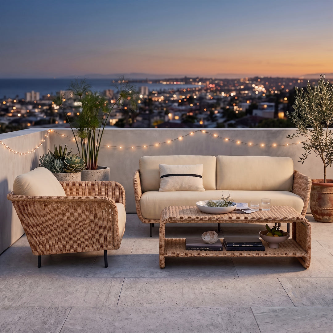 Alanna Outdoor Sofa Set 2 Seater, 1 Single seater and 1 Center Table (Light Brown)